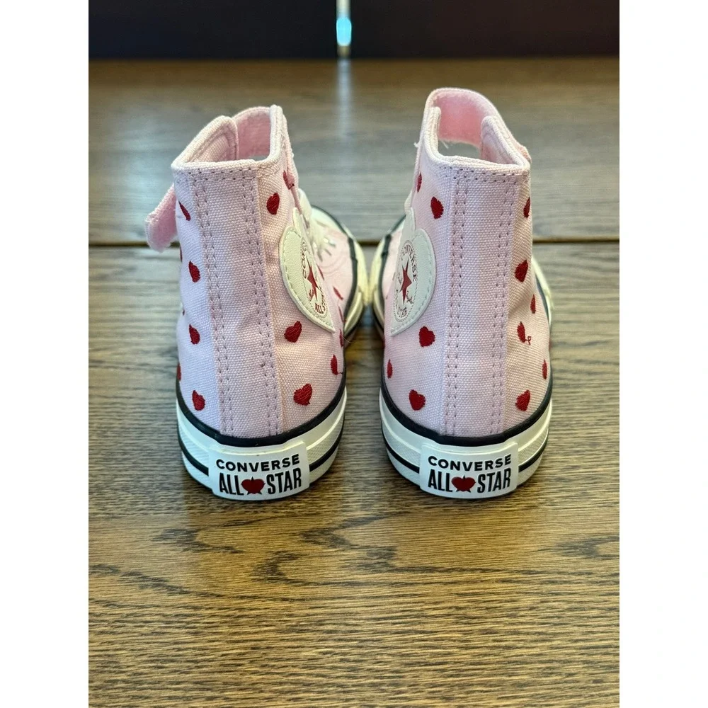 Converse Chuck Taylor All Star High Top Pink Heart Embroidery Kids Shoes 12 Y